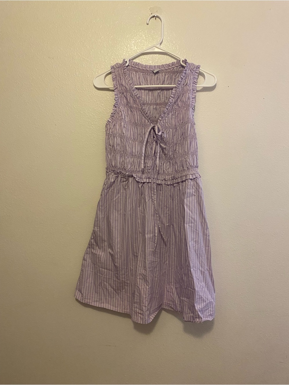 Old Navy Lilac Striped Smocked Tie-Front Dress